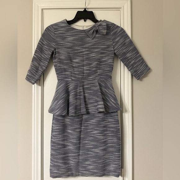 Girls’ Navy and White dress with peplum and shoulder bow - Picture 2 of 5